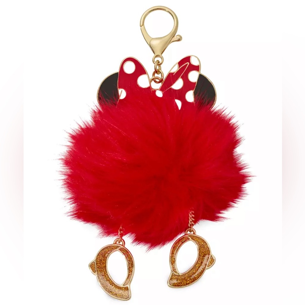 DISNEY Store Minnie Mouse Bag Charm, Red Pom Keychain, Brand New with Tags